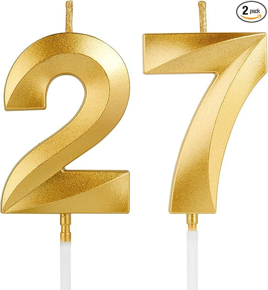 Birthday Candles, 1.96 Inch Number 27 Happy Birthday Candles, Number Candles Decoration for Birthday Party and Anniversary Celebration(Champagne Gold)