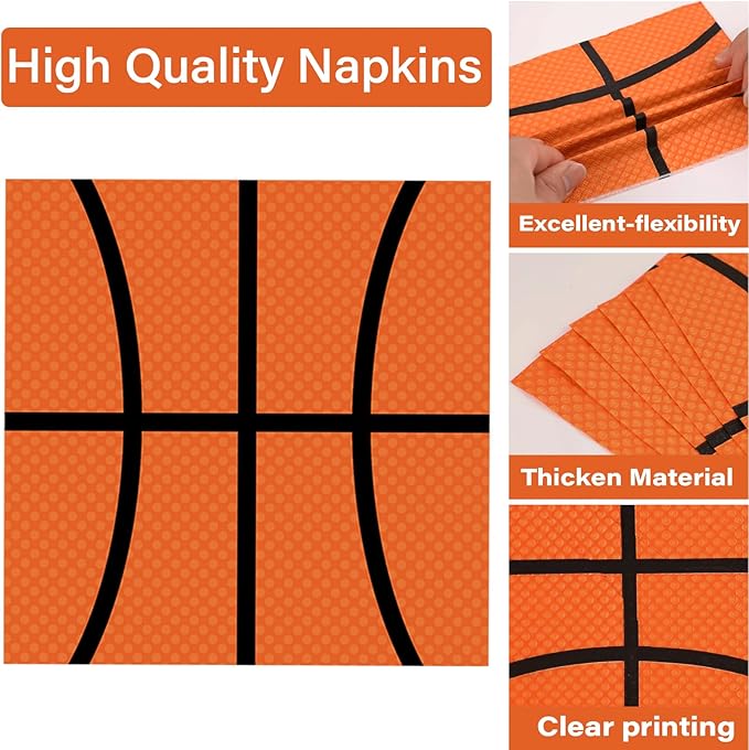 100 Pcs Basketball Party Plates and Napkins Set Basketball Birthday Party Decorations Sports Party Supplies Basketball Tableware Basketball Party Favors for Boy Birthday Party Decorations Serves 25