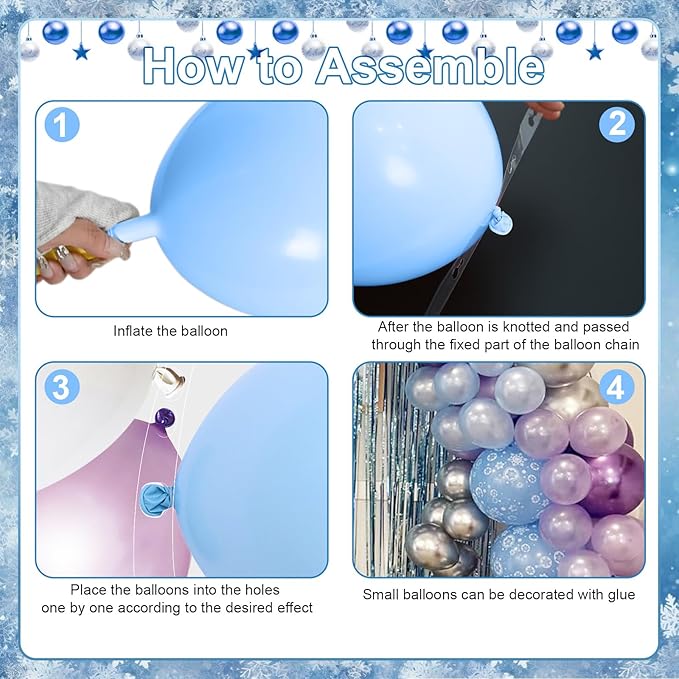 Winter Snow Birthday Party Decorations, 4D Snowflake Winter Wonderlan Balloon Garland Arch Kit Blue Purple Silver Balloons for Princess Baby Its Cold Outside Onderland Birthday Party Decoration