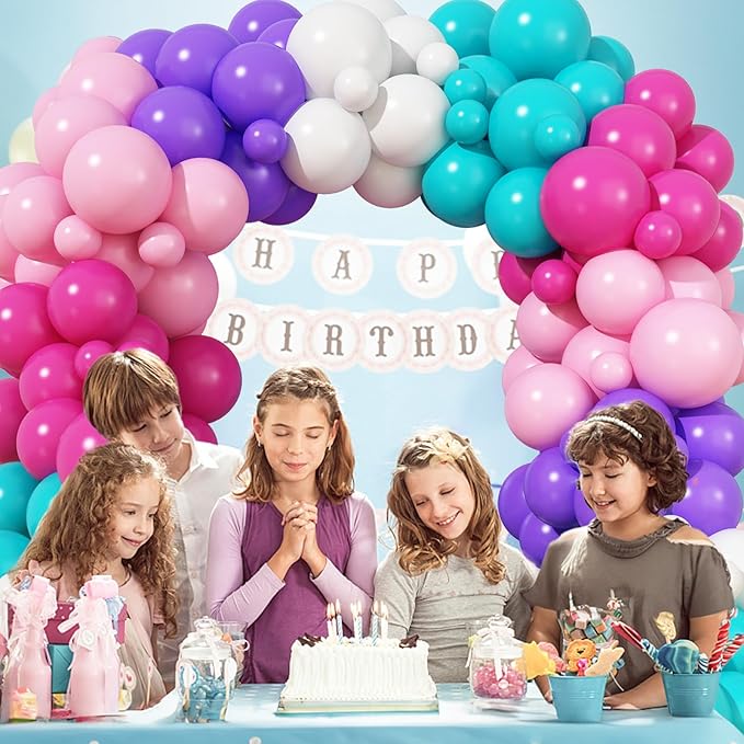 HILAVO Pink Purple Balloon Arch Kit 130 Pcs Blue Purple Pink Party Balloons Garland Pastel Hot Pink Teal Purple White Latex Balloon for Girls Mermaid Birthday Baby Shower Wedding Party Decorations