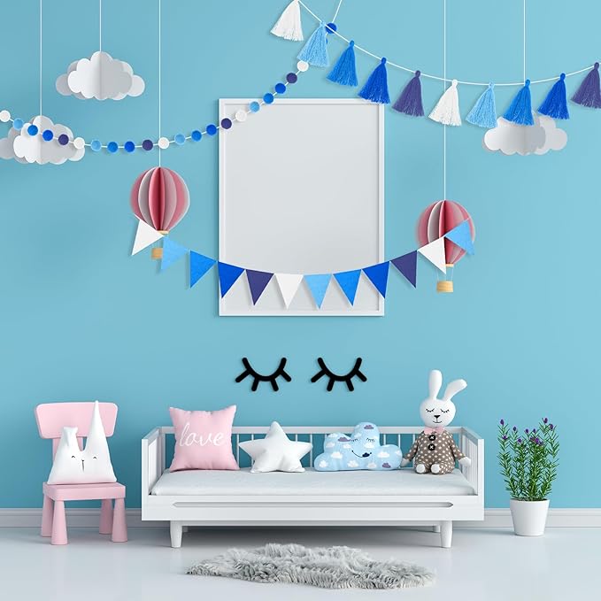 Irenare 9.8 ft Pom Pom Garland Felt Rainbow Garland 2026 Graduation Party Decoration Colorful Pennant Tassel Banner Back to School Birthday Triangle Banner for Classroom School Mantel(Blue)