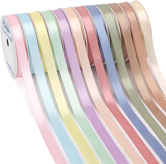 Ribbli Pastel Easter Satin Ribbon 3/8 Inch x 12 Rolls Total 60 Yards- Morandi Ribbon for Gift Wrapping Craft Party Decoration Baby Shower Wedding