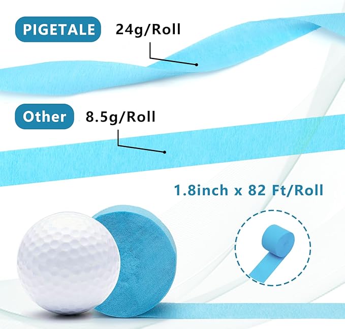 PIGETALE Crepe Paper Streamers 4 Rolls 328ft, Pack of Light Blue Crepe Paper for Frozen Party Baby Shower Birthday Wedding Graduation Events Decoration Supplies DIY Art Crafts (1.8In x 82Ft/Roll)