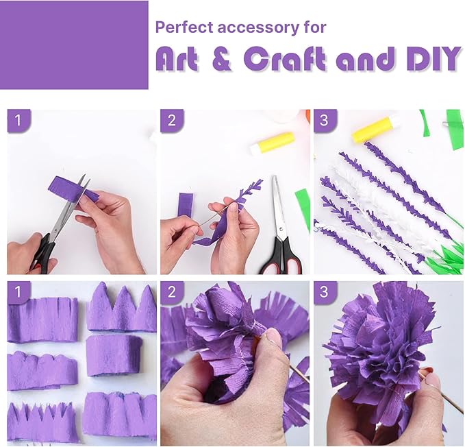PartyWoo Crepe Paper Streamers 6 Rolls 492ft, Pack of Metallic Silver, Light Purple, Lilac, Lavender Purple, White Crepe Paper for Birthday Decorations, Baby Shower Decorations (1.8 Inch x 82 Ft/Roll)