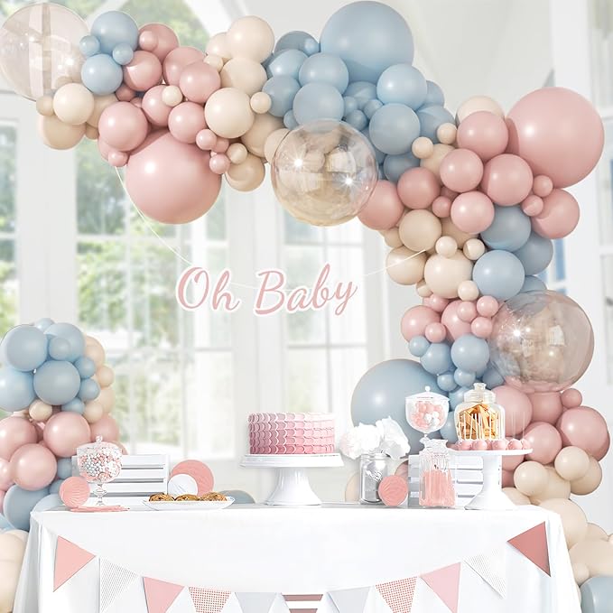 Gender Reveal Balloon Arch Kit, 130pcs Pink and Blue Balloons with Sand White Balloons for Boho Gender Reveal Birthday Baby Shower Decorations