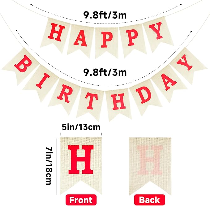 Anwyll Happy Birthday Banner - NO DIY Burlap Happy Birthday Banner Sign Happy Birthdays Party Decoration Happy Birthdays Banners Bunting for Women Girl Princess Celebration Party Backdrops (Red)