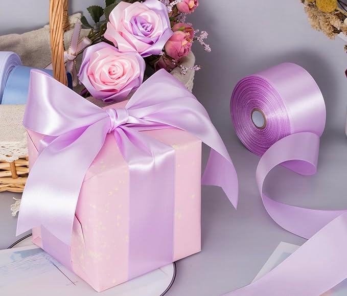 YASEO 2 Inch Lilac Solid Satin Ribbon, 50 Yards Craft Fabric Ribbon for Gift Wrapping Floral Bouquets Wedding Party Decoration