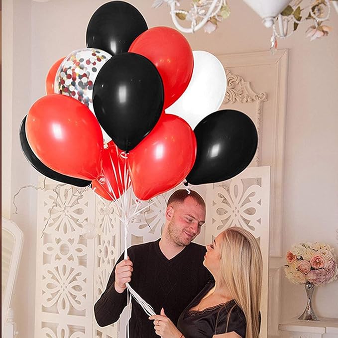 62Pcs Red and Black Balloons Kit - 12 Inches Red Black Party Decoration Balloons for Graduation Casino Theme Birthday Graduation Party Decorations Supplies
