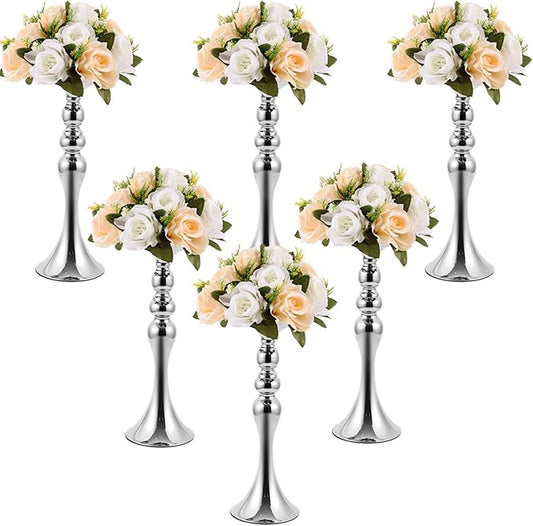Sabary 6 Pcs Wedding Flower Stand Metal Flower Centerpieces Stand for Table Vase Arrangement Rack for Wedding Reception Dinner Table Party Decor(15 In,Silver)