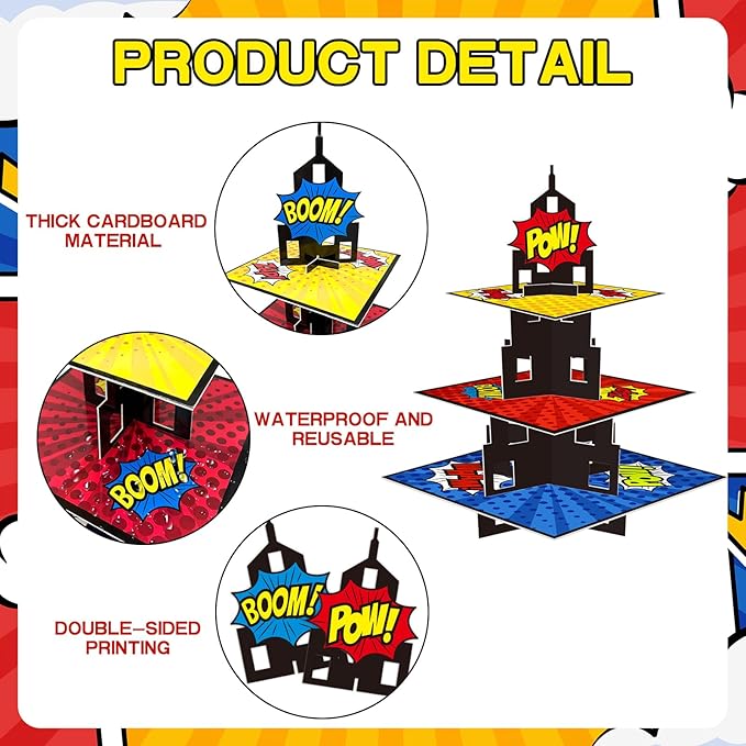 KALEFO Superhero Party Supplies Cake Stand 3 Tier Cupcake Stand Super Hero Parties Favors Mini Cup Cake Holder for Birthday Decorations (Superhero)