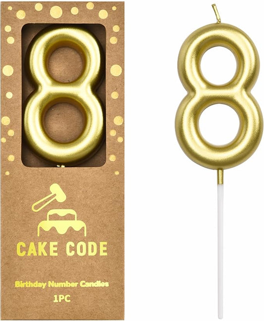 2.76 Inch Classical Gold 8 Number Birthday Candles, Gold and Cake Number Candles for Party Celebration