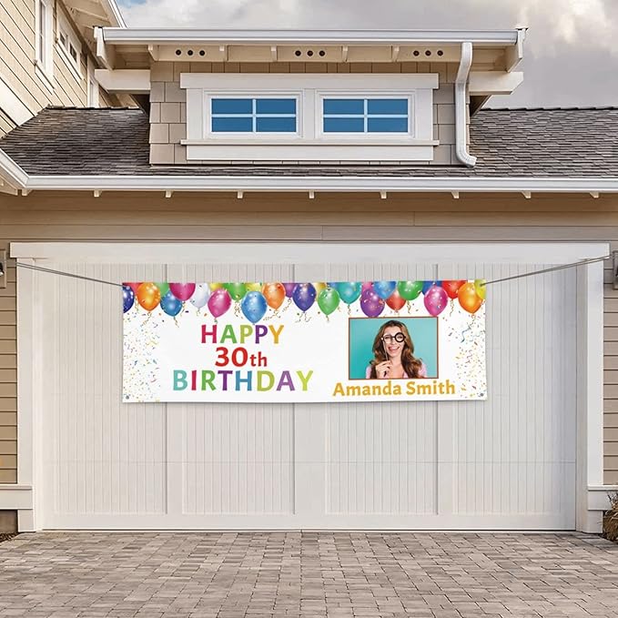 Happy Birthday Banner Personalized Name Photo Age Custom Signs - Customize for Party Decoration 6'x3'
