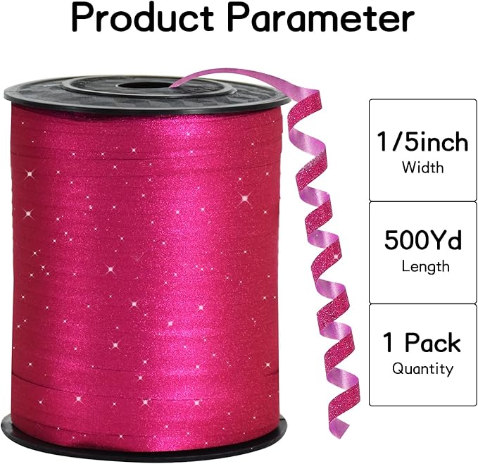 BEISHIDA 500 Yards Hot Pink Glitter Ribbon Curling Crimped, Glitter Balloon String Shiny for Gift Wrapping Ribbon for Mother's Day Birthday Valentines Wedding Party Decoration