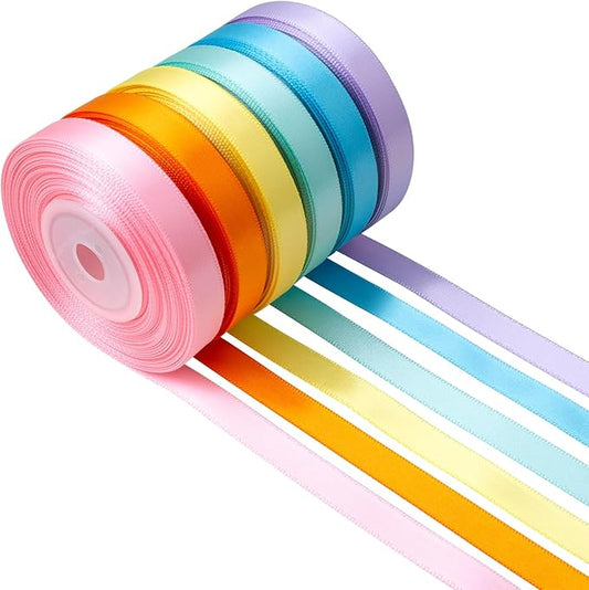 Pastel Rainbow Satin Ribbon 3/8 Inch Colorful Bulk Ribbon Rolls Assorted Solid Color Double Faced Satin Ribbons for Crafts Easter Baby Shower Birthday Wedding Gift Wrapping Hair Bows
