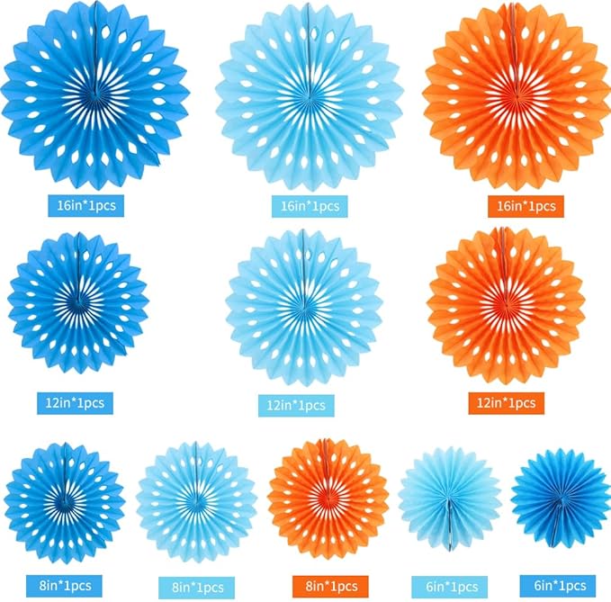 BEISHIDA Blue Dog Tissue Hanging Honeycomb Round Paper Fans Decoration Set for Orange Light Blue Birthday Baby Shower Backdrops Dog Theme Party Supplies(11 Packs)