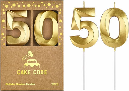 2.76 Inch Diamond Gold 50 Number Birthday Candles, Gold Number Candles, Cake Number Candles, Party Celebration