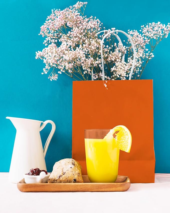 qiqee 24PCS Small Gift Bag with Handles Bulk 8.3"x6"x3" Gift Bags Orange Bags Multiple Uses (Small Size)