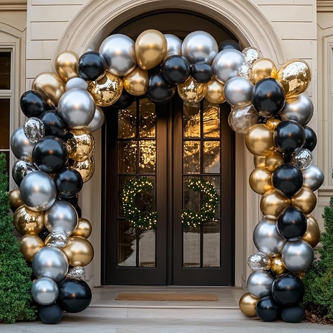 RUBFAC 87pcs Silver Balloons Latex Balloons Different Sizes 18 12 10 5 Inch Metallic Silver Chrome Party Balloon Kit for Birthday Party Graduation Baby Shower Wedding Holiday Balloon Decoration