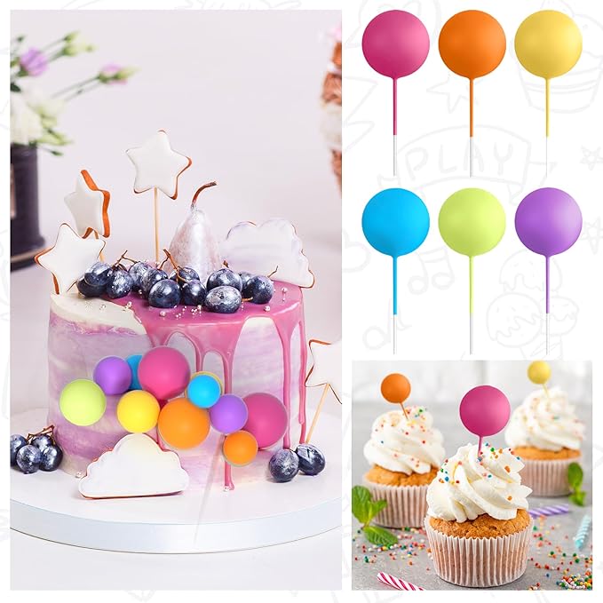 138 Pcs Balls Cake Topper Decorations Balloon Cupcake Toppers Foam Multisize Cake Topper Balls for Birthday Party Wedding Anniversary(Yellow,Blue,Rose,Green,Purple)