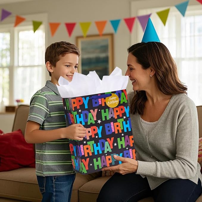 Bobobag 2 Pack 16.5" Large Gift Bag with Tissue Paper for Happy Birthday (Balloons)