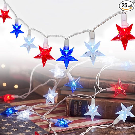 GOOTHY 13.6Ft LED Red White and Blue Star String Lights Plug in, Outdoor 4th of July Decorations Lights with 35 LED Star Light, Hanging Fairy Light for Independence Day Party Garden Patio Birthday