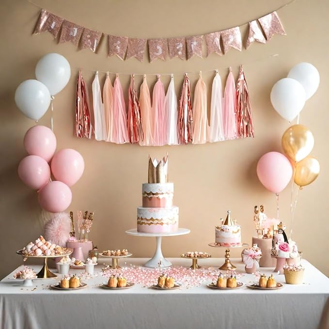 We Moment Tissue Paper Tassels Party Tassel Garland Banner for Party Decorations, DIY Kits,Pink,White,Peach,Rose glod,40 PCS