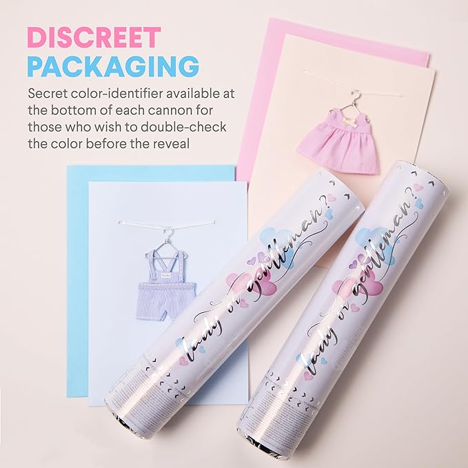 PrimePure Gender Reveal Confetti Cannon - Biodegradable Powder & Heart Shaped Confetti Poppers - 2 Pink & 2 Blue, 4 Pack - Baby Boy or Baby Girl Gender Reveal Smoke Bomb - Powder Cannon Party Poppers