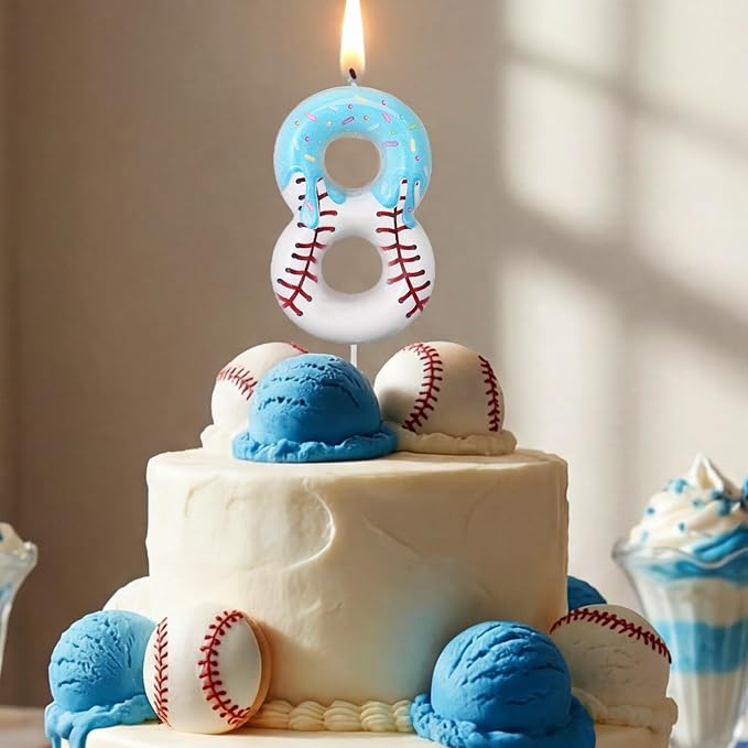 Conelist Ice Cream Drip Baseball Birthday Candle Number 8, Baseball Ice Cream Drip Birthday Cake Topper Candle Number 8 for Cake Sport Teams Theme Anniversary Celebration Party Decoration Favor Supply