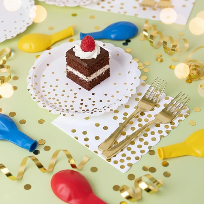 Gold Plates and Napkins Party Supplies, 35 7??White and Gold Party Paper Plates, Disposable Plate for Wedding Birthday Birthday Decoration Tableware