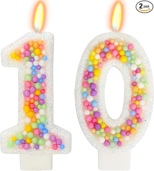 10th Birthday Candle for Cake, Colorful Macaron Numeral Candles for Boys/Girls, Theme Birthday Party Cake Decorations, Cake Topper for Birthday Party Supplies (Number 10)