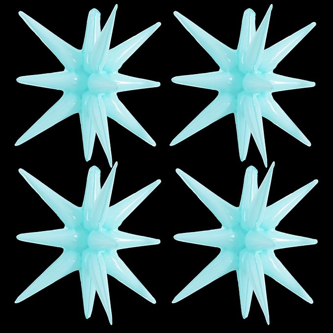 TONIFUL 4 Pcs 22inch 4D Light Blue Explosion Star Mylar Balloons for Party Backdrop Christmas,New Year Birthday, Wedding Baby Shower Anniversary Photo Booth Supplies