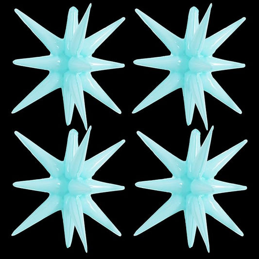 TONIFUL 4 Pcs 22inch 4D Light Blue Explosion Star Mylar Balloons for Party Backdrop Christmas,New Year Birthday, Wedding Baby Shower Anniversary Photo Booth Supplies