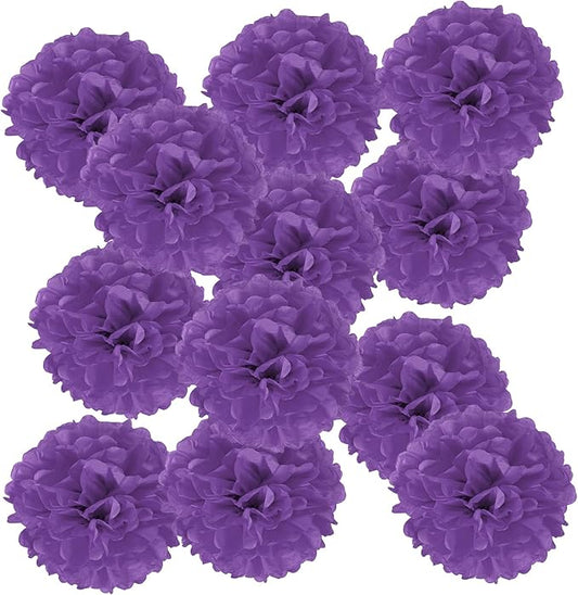PATIKIL 10inch Tissue Paper Pom Poms, 12PCS Pom Poms Paper Flowers Ball Tissue Paper Flowers for Wedding Bridal Shower Birthday Bachelorette Party Backdrop Decoration, Dark Purple
