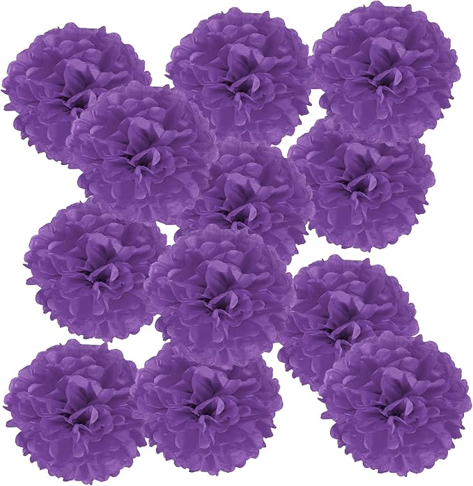 PATIKIL 4inch Tissue Paper Pom Poms, 12PCS Pom Poms Paper Flowers Ball Tissue Paper Flowers for Wedding Bridal Shower Birthday Bachelorette Party Backdrop Decoration, Dark Purple