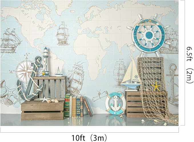 Kate 10x6.5ft Microfiber Summer Nautical Backdrops for Photography Rudder Helm with Anchor Background Birthday Theme Party Decoration Adults Kids Portrait Backdrop