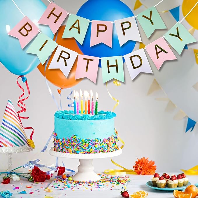 Happy Birthday Banner Party Banner Birthday Hanging Decoration for Women Men Girls Boys Adults Pets Party Backdrop Wall Decor Party Supplies