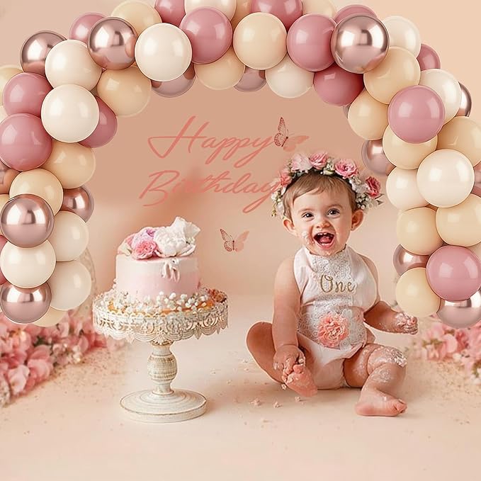 Patimate Retro Blush Pink Balloons Set, 50 pcs 12 inch Metallic Rose Gold Dusty Pink Pastel Orange Nude Latex Balloons Kit for Birthday Bridal Shower Bachelorette Boho Baby Shower Party Decorations