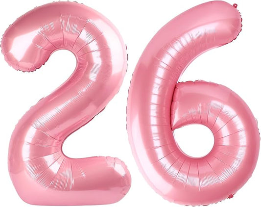 Balloon 26 Number Pastel Pink, Foil Happy 26th Birthday Balloon for Men & Women,40 Inch Large Balloons for 2 6 26 62 2026 Wedding Marriage Proposal Engagement Decorations