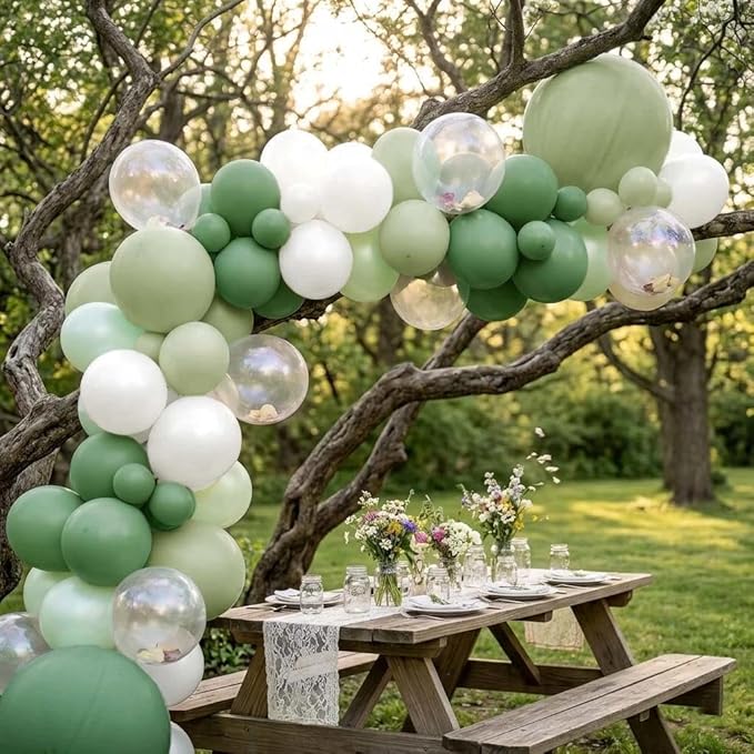 Green White Balloons Double Stuffed Dusty Green Bobo Pearl Balloon Arch Kit Latex Light Olive White Balloon Garland for Bridal Shower Birthday Baby Shower Wedding Anniversary Baptism Decor