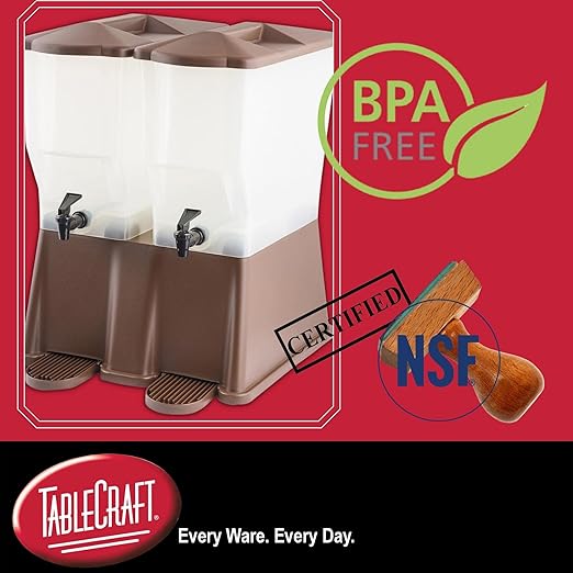 TableCraft 954 Beverage Dispenser, Polypropylene Plastic, Non-Insulated, 3-Gallon Capacity, 7" Faucet Clearance, Durable Build, Easy Dispensing, Brown Color, Single Dispenser