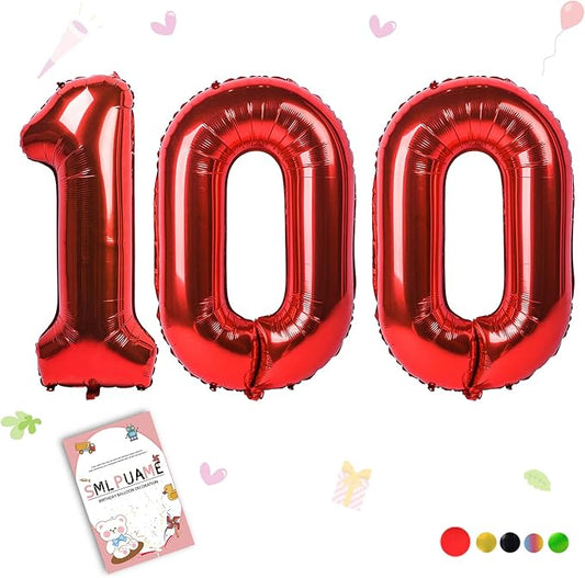40 inch Number Balloon 0-9 Red Large Number 100 Balloons,Digital Balloons for Birthday Party Celebration Decorations Supplies, Helium Foil Number Balloons for Wedding Anniversary