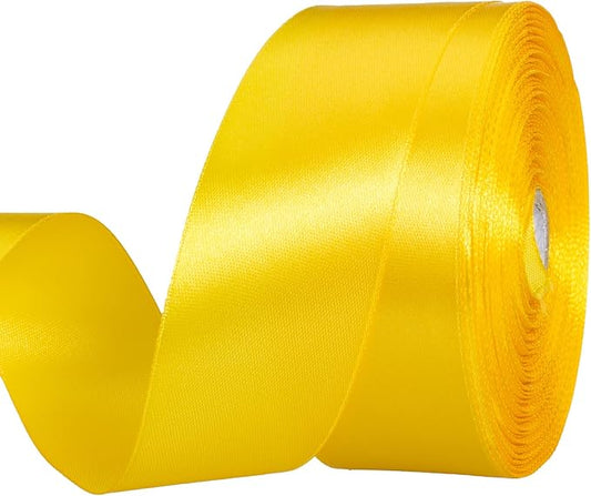 YASEO 1 1/2 Inch Yellow Solid Satin Ribbon, 50 Yards Craft Fabric Ribbon for Gift Wrapping Floral Bouquets Wedding Party Decoration