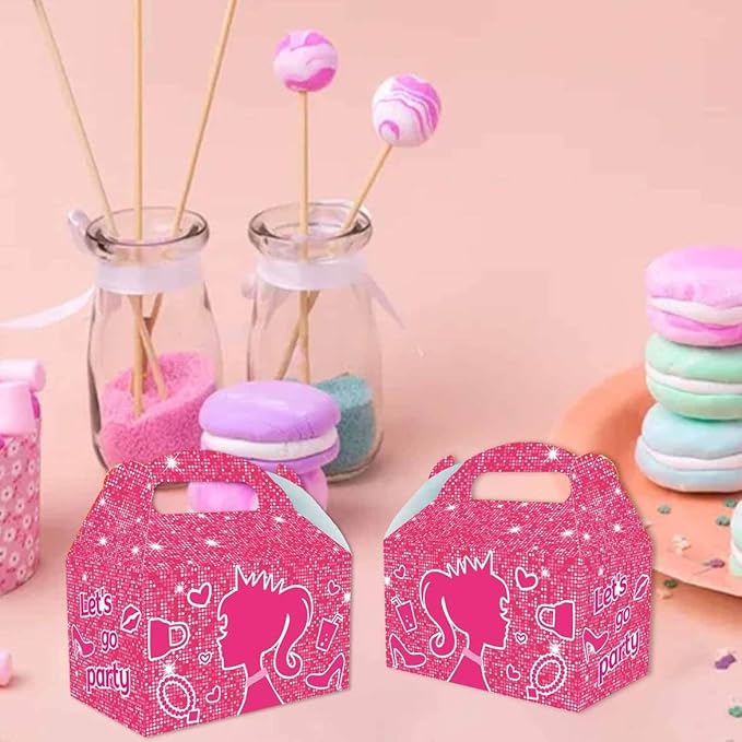 Zliisang 16PCS Pink Princess Candy Boxes Pink Goodie Gift Bags for Kids Princess Theme Birthday Party Favors Bags Girl Birthday Party & Bridal Shower Decorations