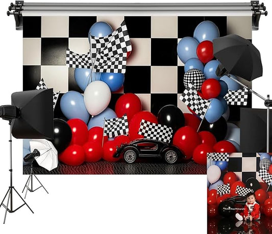 Kate Race Boy Birthday Background Balloons Party Decoration Cake Smash Seamless Photography Backdrop 6.5x6.5ft