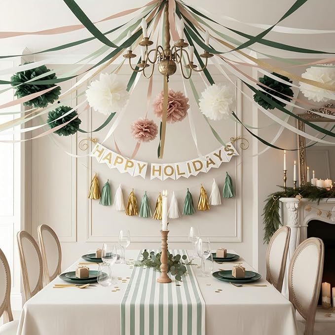 CC wonderland zone 6 Rolls Olive Green Gold Crepe Paper,Sage Green Khaki Paper Streamers for Baby Shower Wedding Boho Birthday Party Decorations
