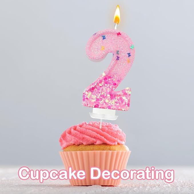 Pink Sequin Birthday Candles, Cake Number Candles, Girls 0th Birthday Decorations, Suitable for Birthday Parties, Anniversary Party Decorations(2)