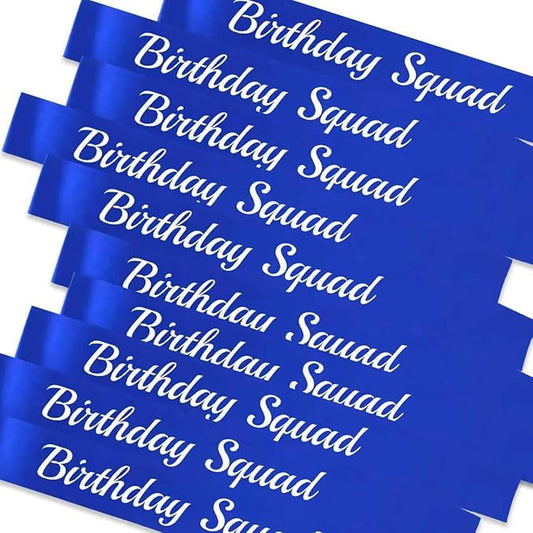 10 Pcs Birthday Squad Sash for Men or boys 16th, 18th 21st 30th 40th 50th 60th or Any Other Bday Party Supplies Decorations (Blue+White)