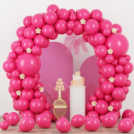 Voircoloria 90pack Hot Pink Balloons Different Size 18/12/10/5 Inch Dark Pink Balloon Garland Arch Kit for Graduation, Wedding, Birthday, Princess Theme Party, Valentine's Day, Baby Shower Decorations