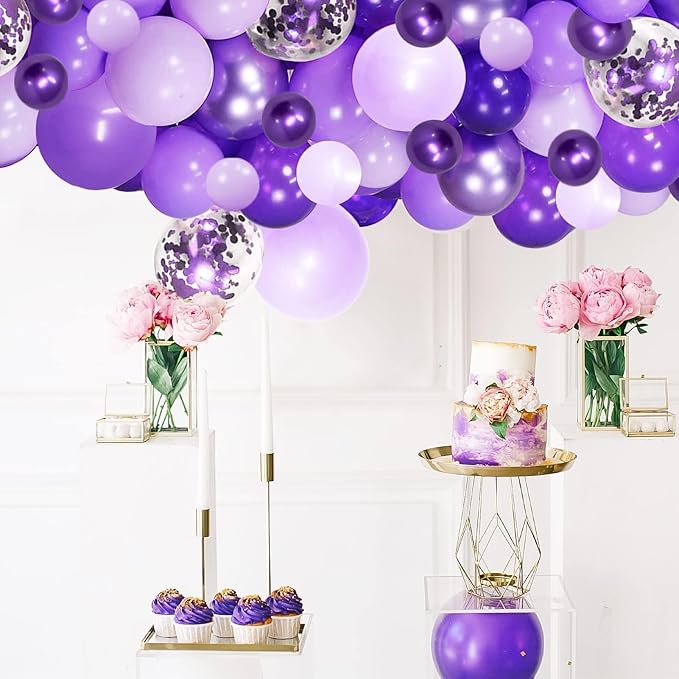 Purple Shades Balloons Garland Arch Kit-116Pcs 5"/10"/ 12" Dark Pastel Light Metallic Confetti Purple Balloons Arch Set for Wedding Birthday Baby Shower Graduation Party Decorations (Pack of 2)