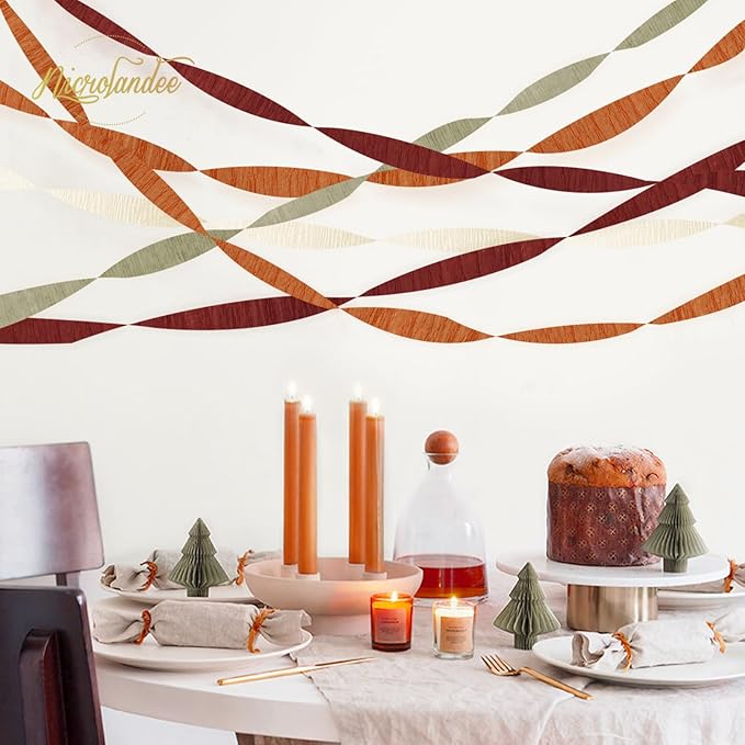 NICROLANDEE 8 Rolls Orange Burgundy Green Crepe Paper Streamers for Wedding, Birthday, Baby Shower, Bride Shower, Fall Decor, Garden Party, Woodsy Party Decorations